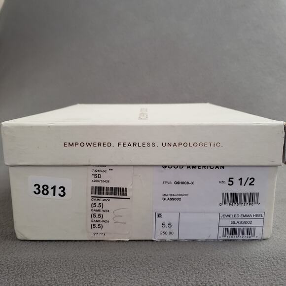 Good American Diamonds Forever Heel in Glass Size 5.5 GAME-WZ4 Silver Crystals - Picture 5 of 16